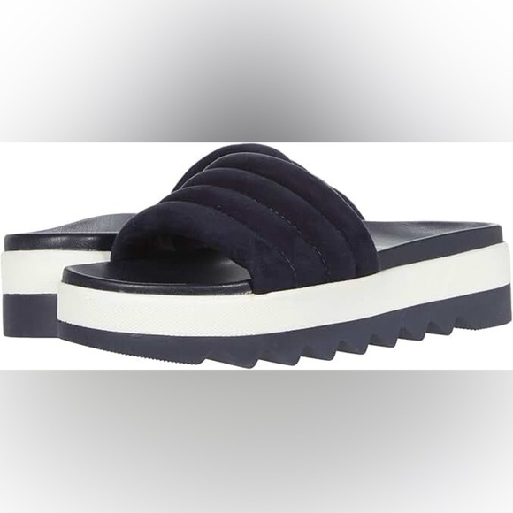 Seven7 navy white chunky slide sandals size 8 puffy strap - Picture 2 of 10